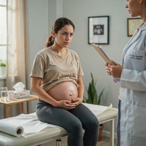 mulher grávida ansiosa durante consulta de pré-natal, ansiedade perinatal dra lorrane